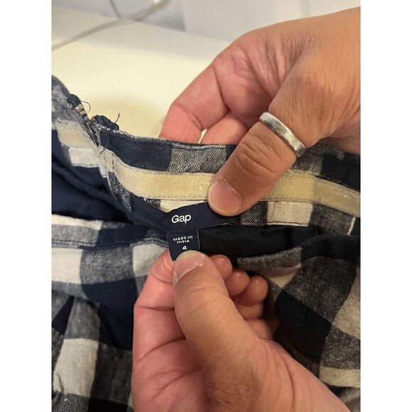 Gap Womens Blue Plaid Strapless Woven Zip Linen Cotton Lined Mini Dress Size 4 - Picture 4 of 7
